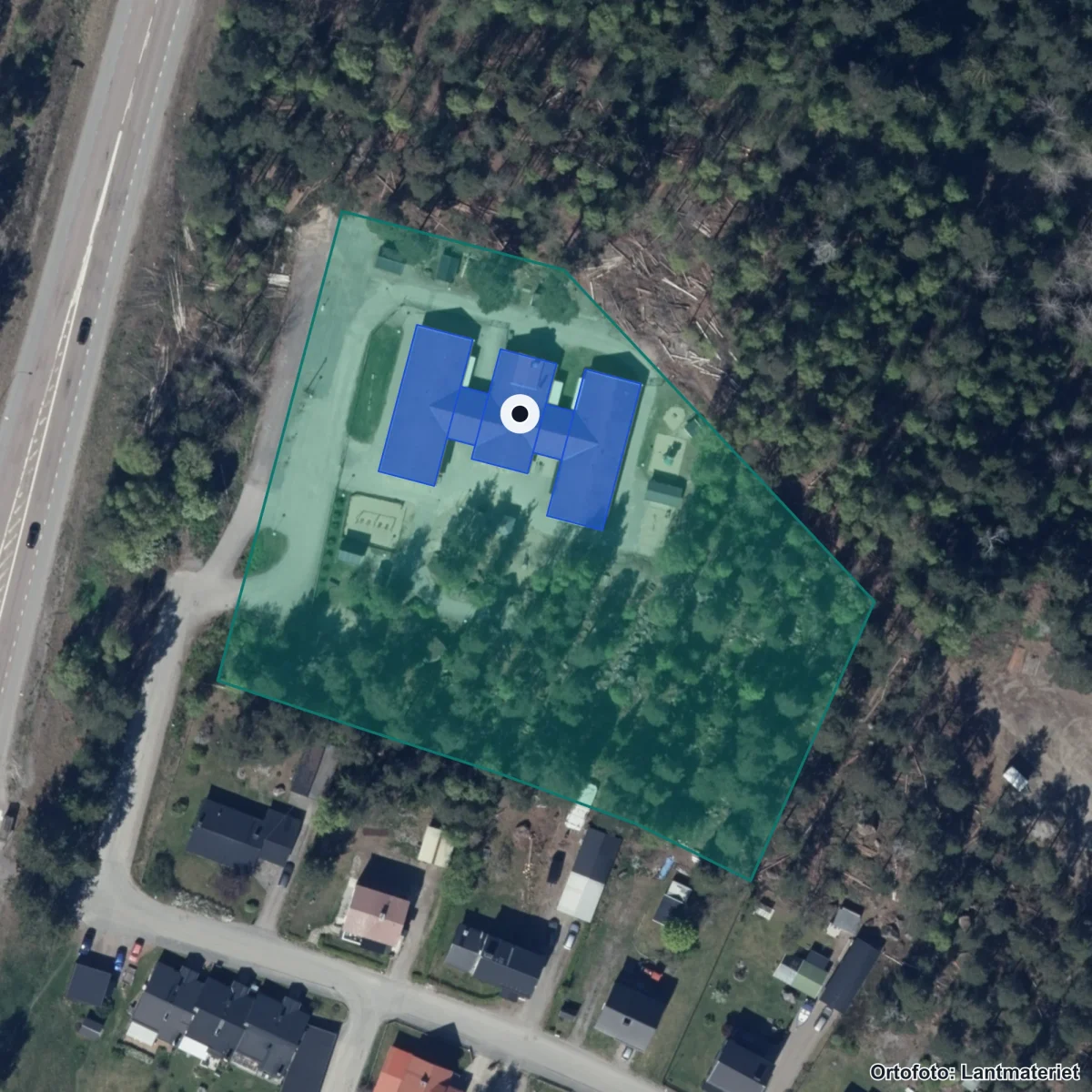 Flygbild över Norrgårdens Förskola, ortofoto från Lantmäteriet