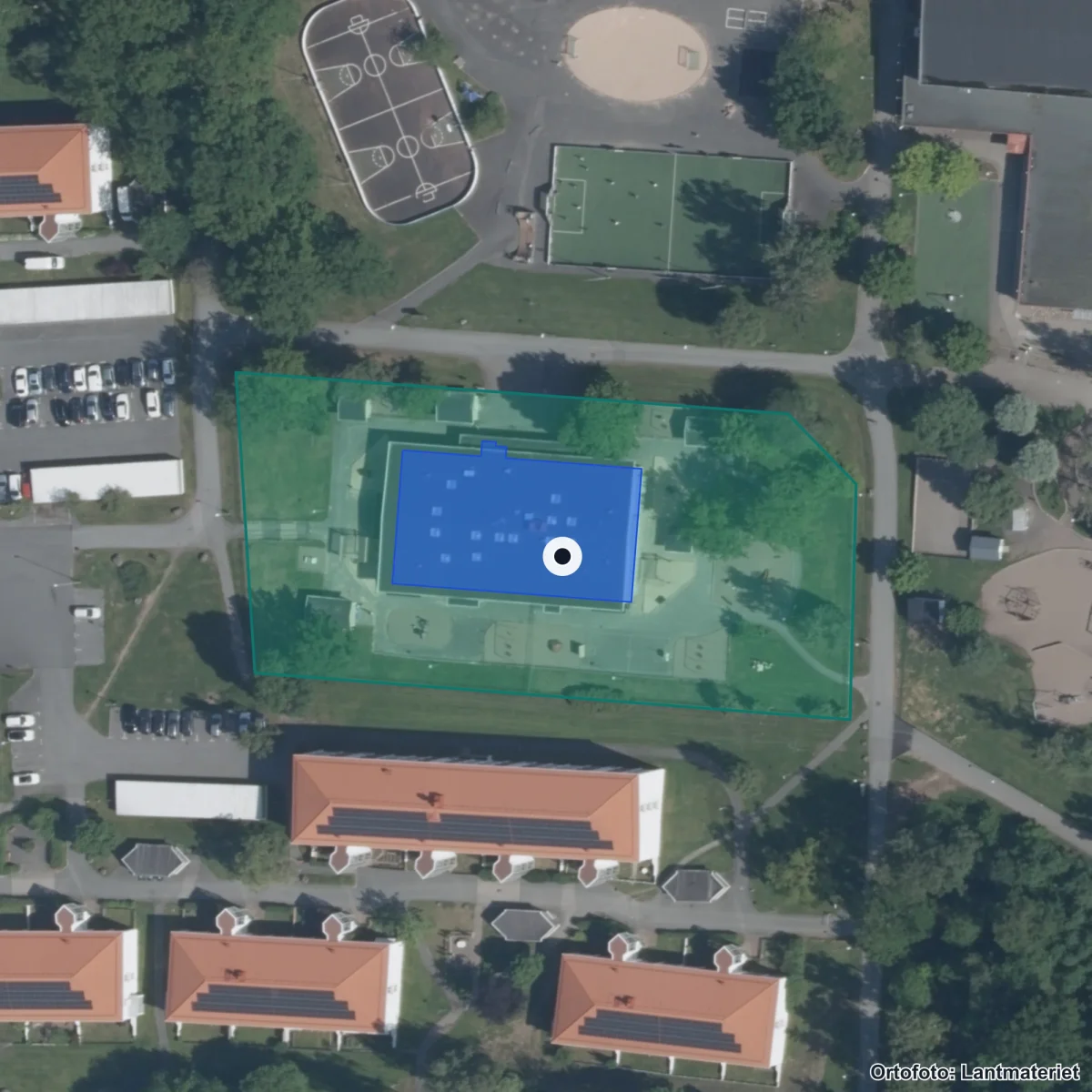 Flygbild över Kohagens Förskola, ortofoto från Lantmäteriet
