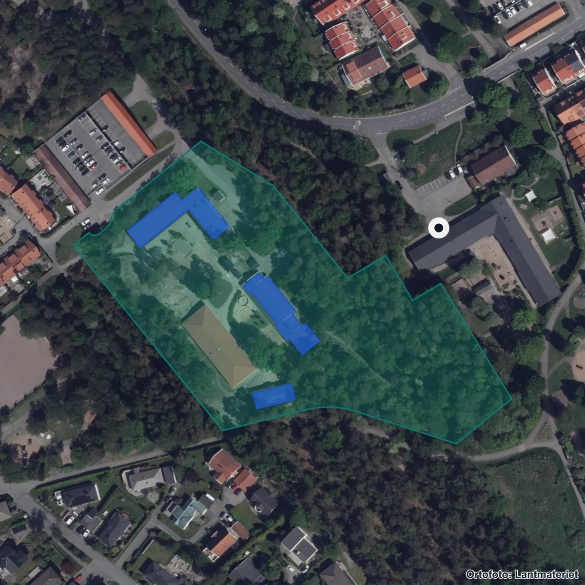 Flygbild över Askims Domarringsväg 103 Förskola, ortofoto från Lantmäteriet