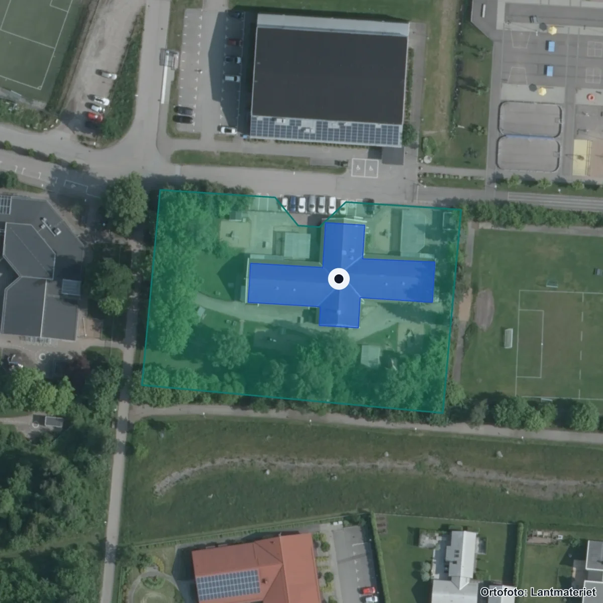 Flygbild över Stenstorps Förskola, ortofoto från Lantmäteriet