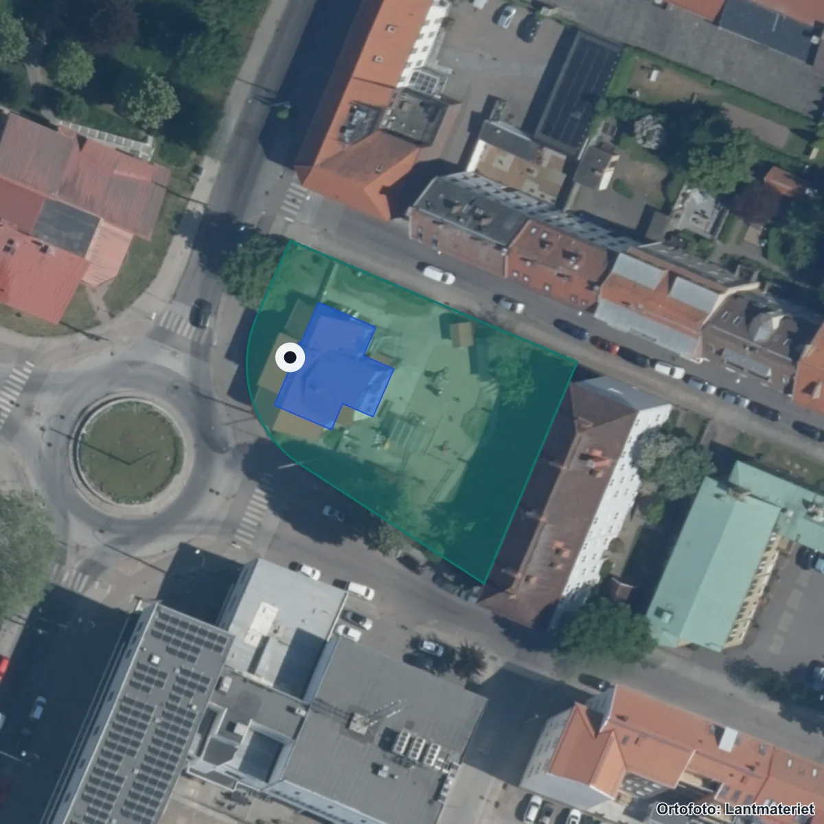 Flygbild över Eriksgårdens Förskola, ortofoto från Lantmäteriet