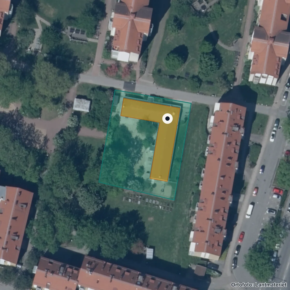 Flygbild över Dibber Örtagård Förskola, ortofoto från Lantmäteriet