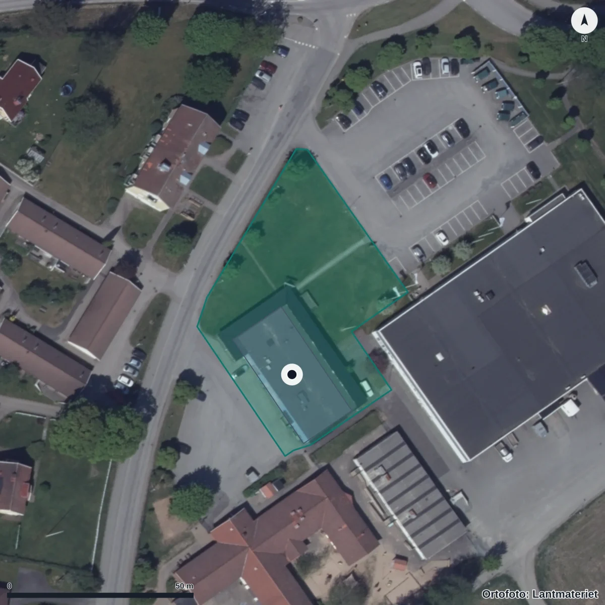 Flygbild över Hyssna Förskola, ortofoto från Lantmäteriet