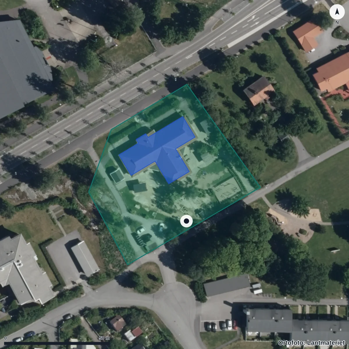 Flygbild över Hyllans Förskola, ortofoto från Lantmäteriet