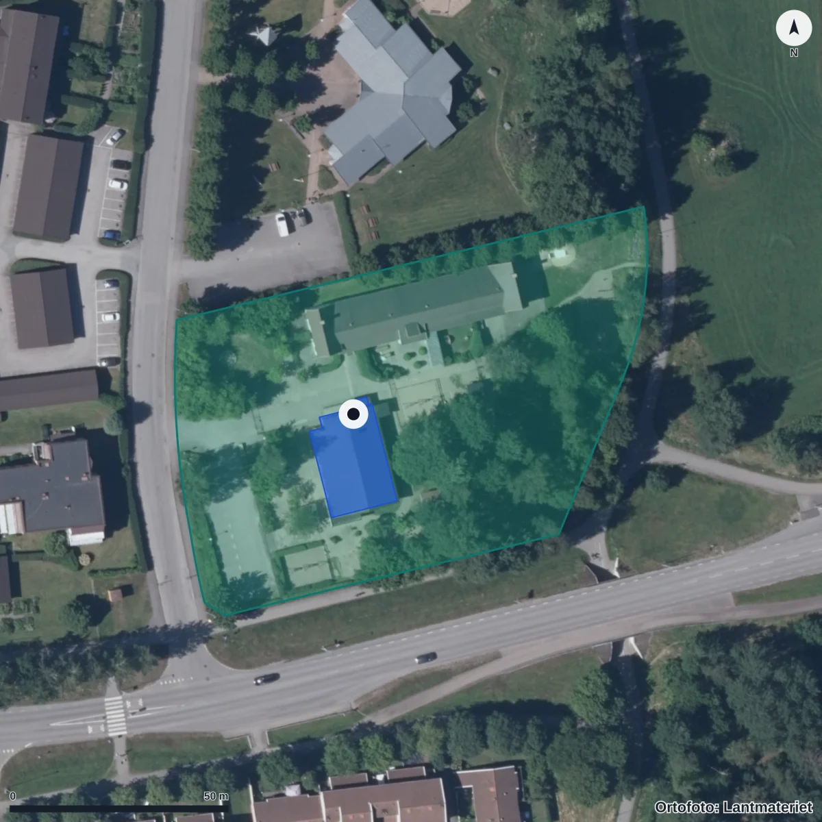 Flygbild över Förskolan Villekulla, ortofoto från Lantmäteriet