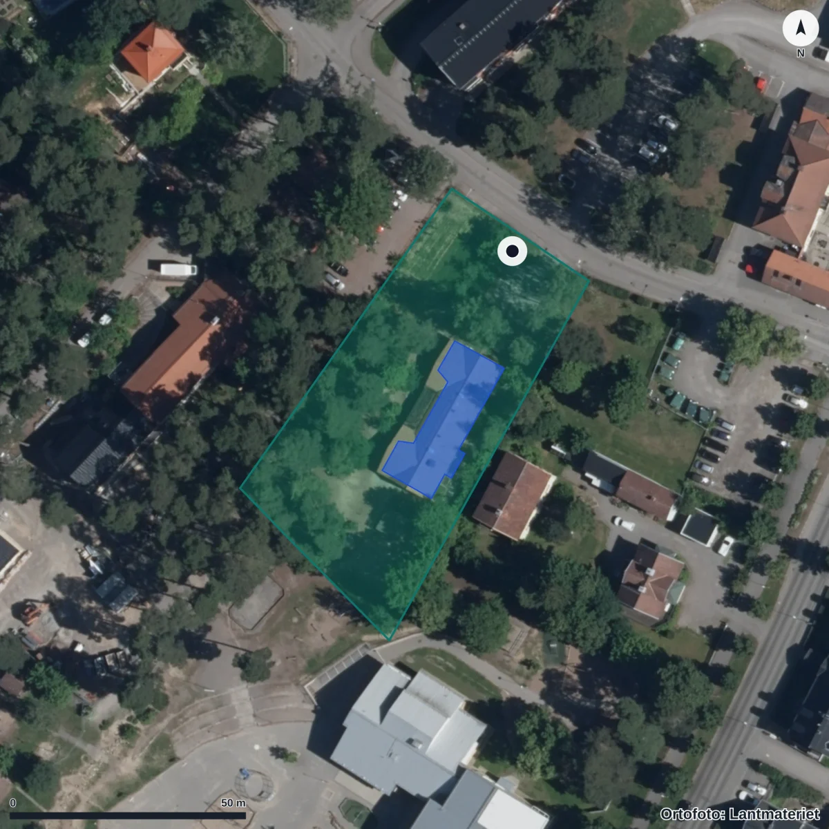 Flygbild över Klingsta Förskola, ortofoto från Lantmäteriet