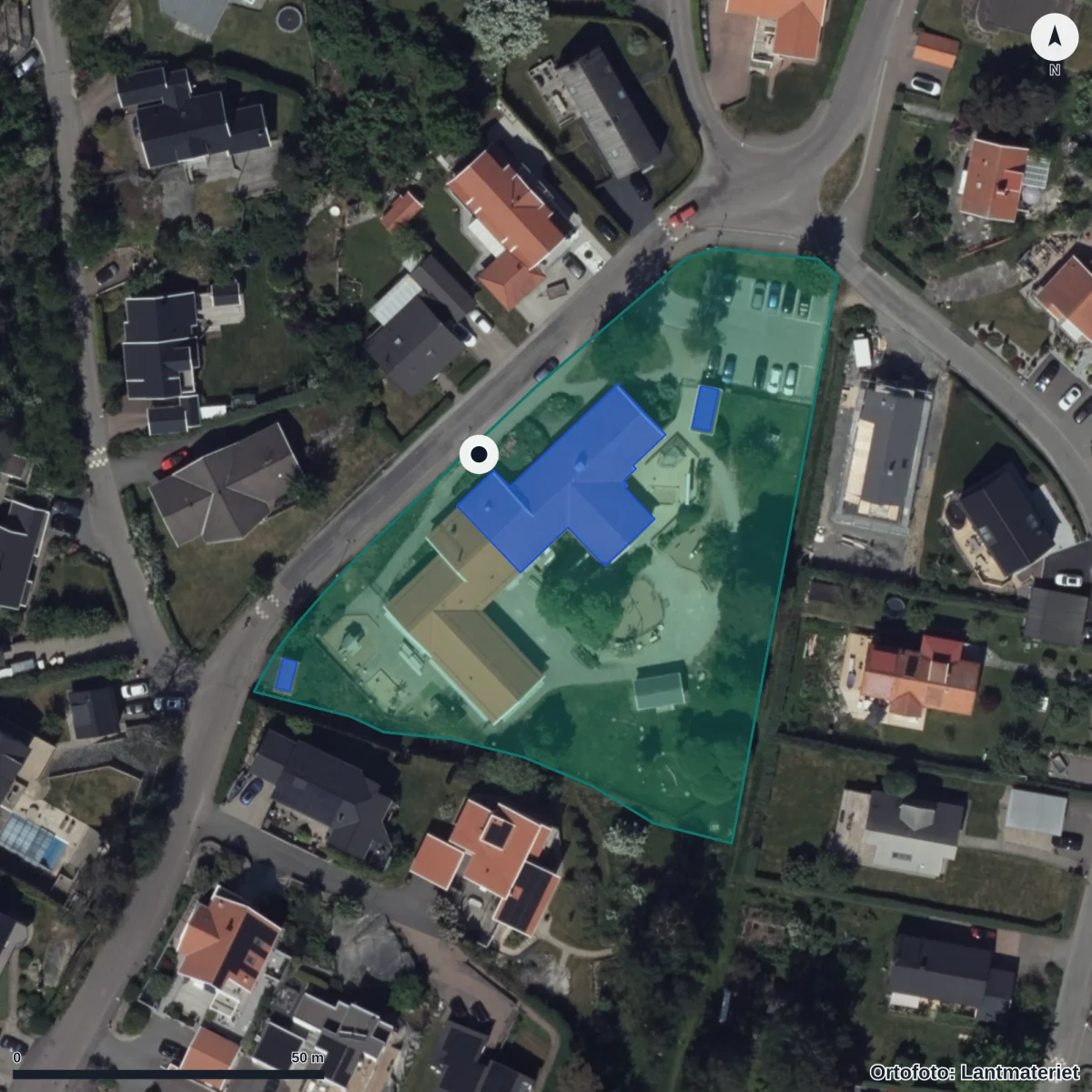 Flygbild över Smithska Vägen 14 B Förskola, ortofoto från Lantmäteriet