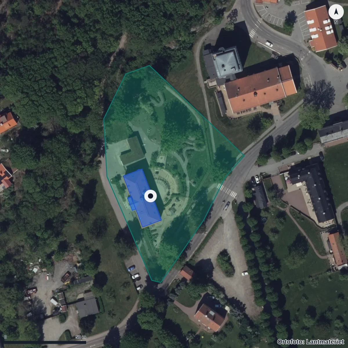 Flygbild över Örlogsvägen 20 Förskola, ortofoto från Lantmäteriet