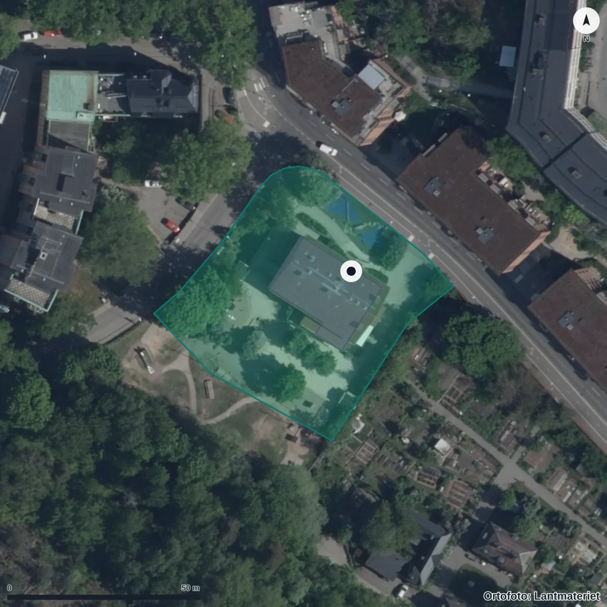 Flygbild över Förskolan Gröndalsgården, ortofoto från Lantmäteriet