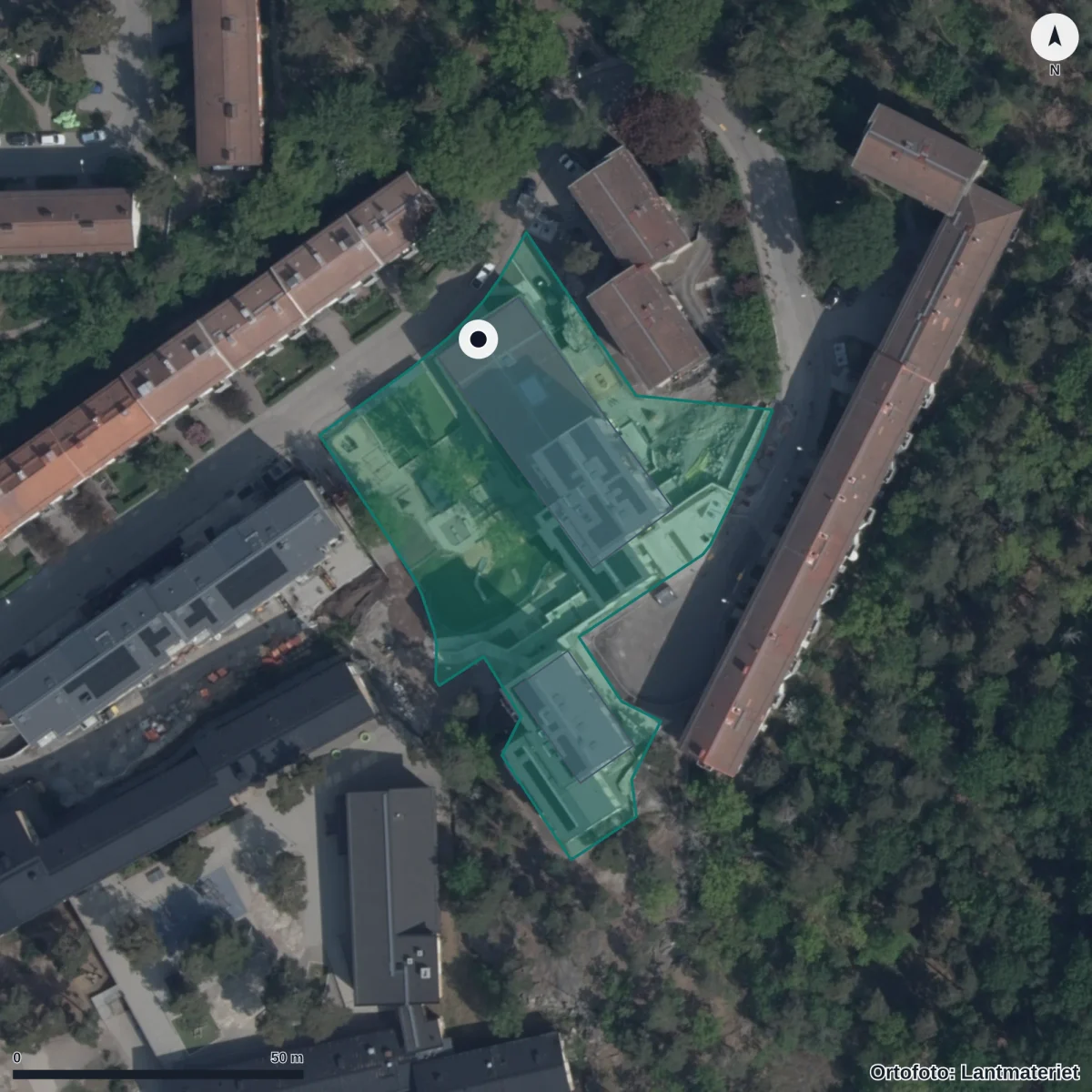 Flygbild över Förskolan Kronan, ortofoto från Lantmäteriet