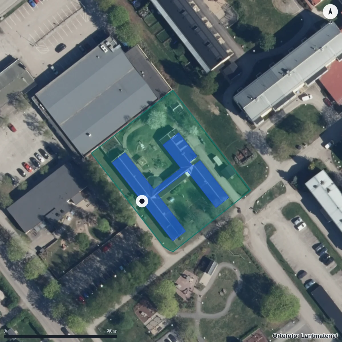 Flygbild över Ludvika Gårds Förskola, ortofoto från Lantmäteriet