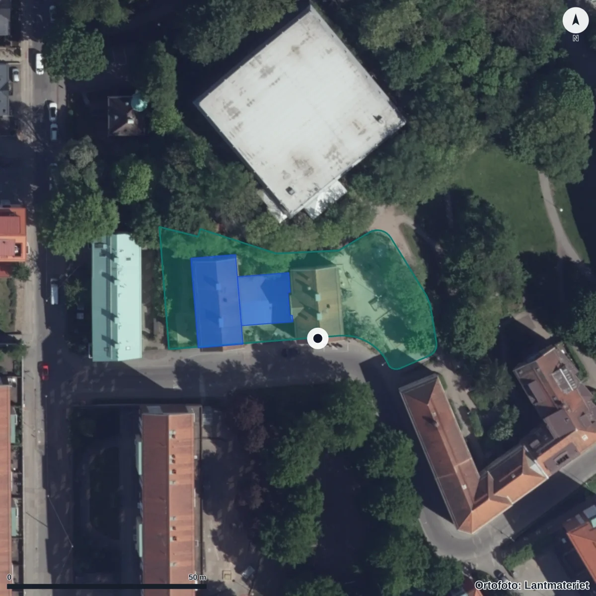 Flygbild över Malmstensgatan 6 Förskola, ortofoto från Lantmäteriet