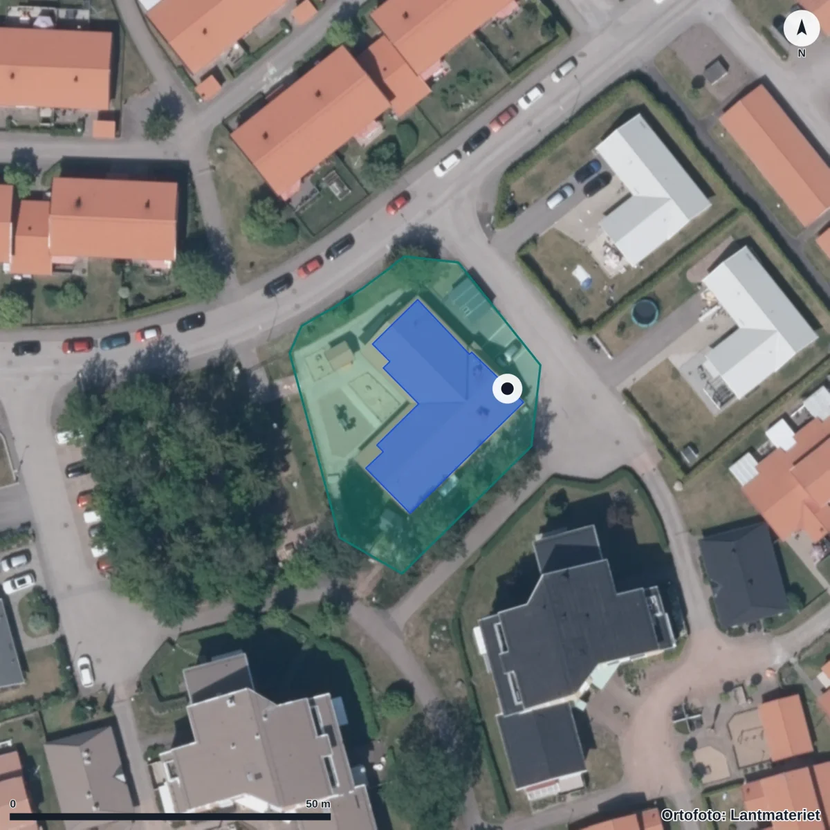 Flygbild över Förskolan Skogsgläntan, ortofoto från Lantmäteriet