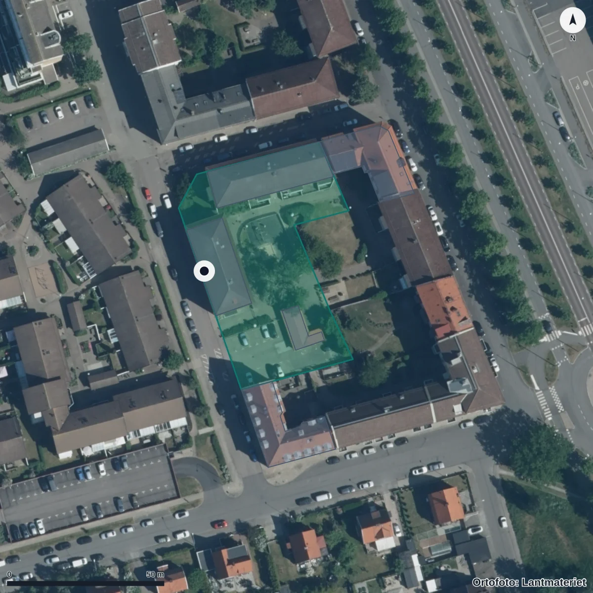 Flygbild över Nallens Förskola, ortofoto från Lantmäteriet