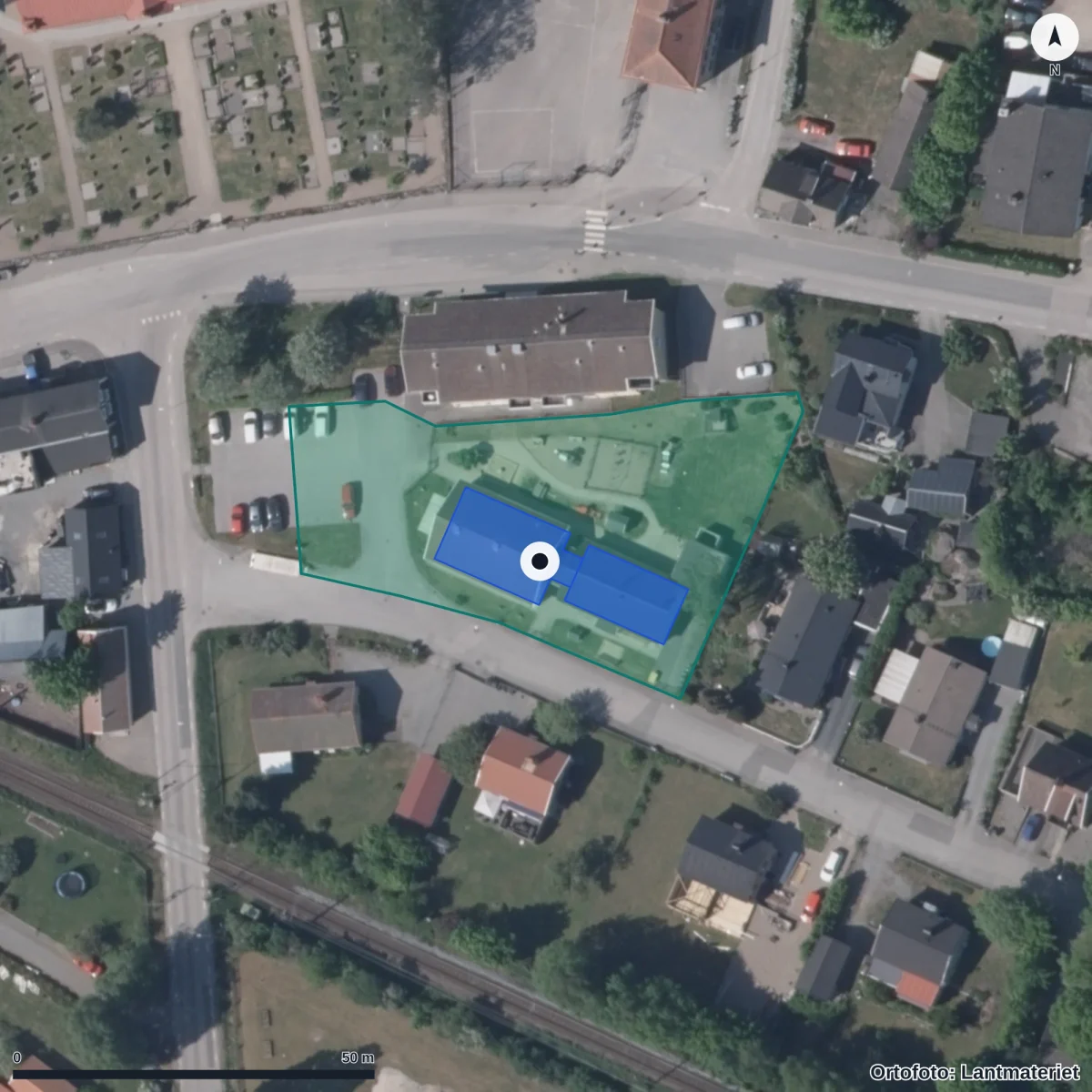 Flygbild över Åryds Förskola, ortofoto från Lantmäteriet