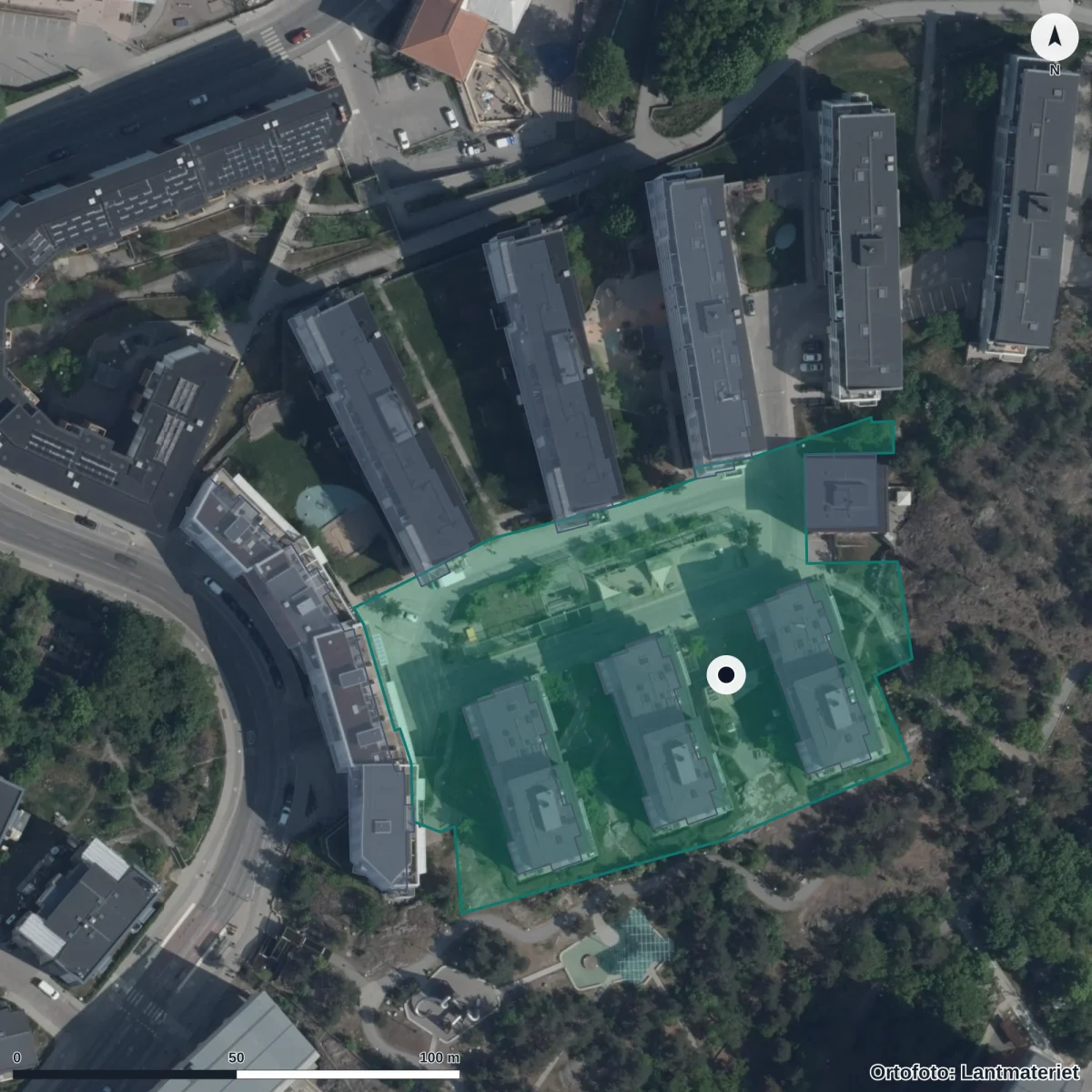 Flygbild över Förskolan Sturehill, ortofoto från Lantmäteriet