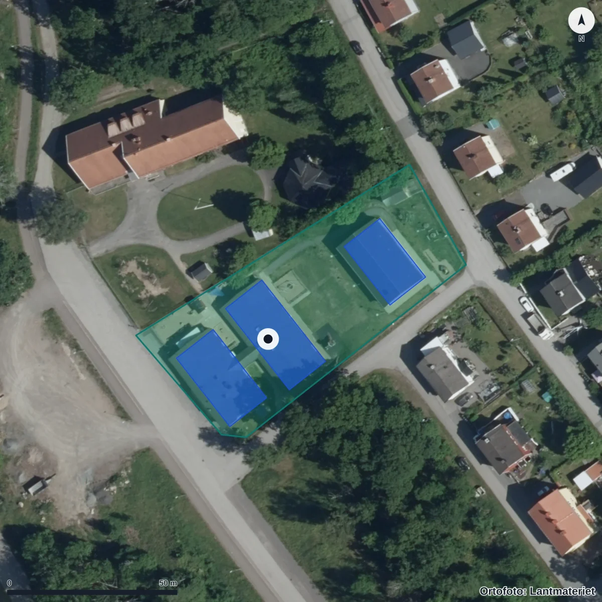 Flygbild över Förskolan Linden, ortofoto från Lantmäteriet
