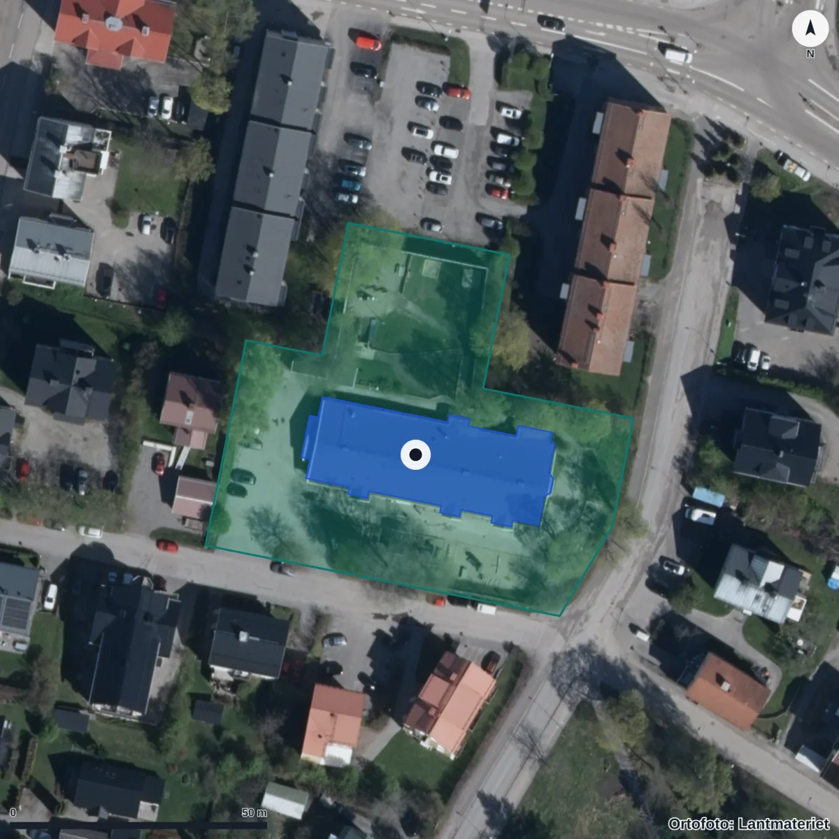 Flygbild över Stjärnans Förskola, ortofoto från Lantmäteriet