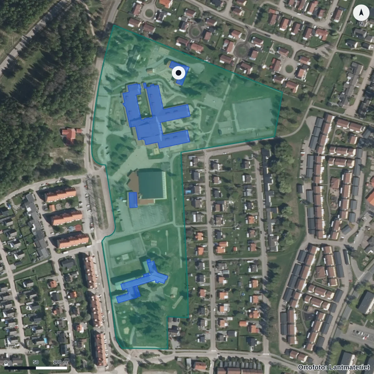 Flygbild över Rosengården, ortofoto från Lantmäteriet