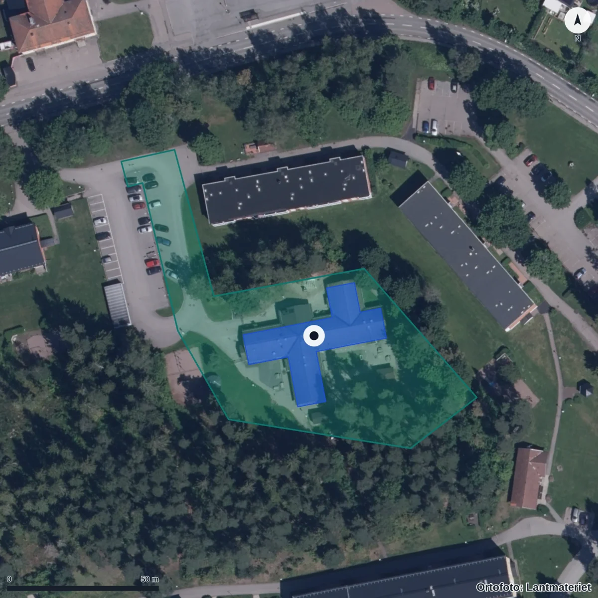 Flygbild över Förskolan Granen, ortofoto från Lantmäteriet