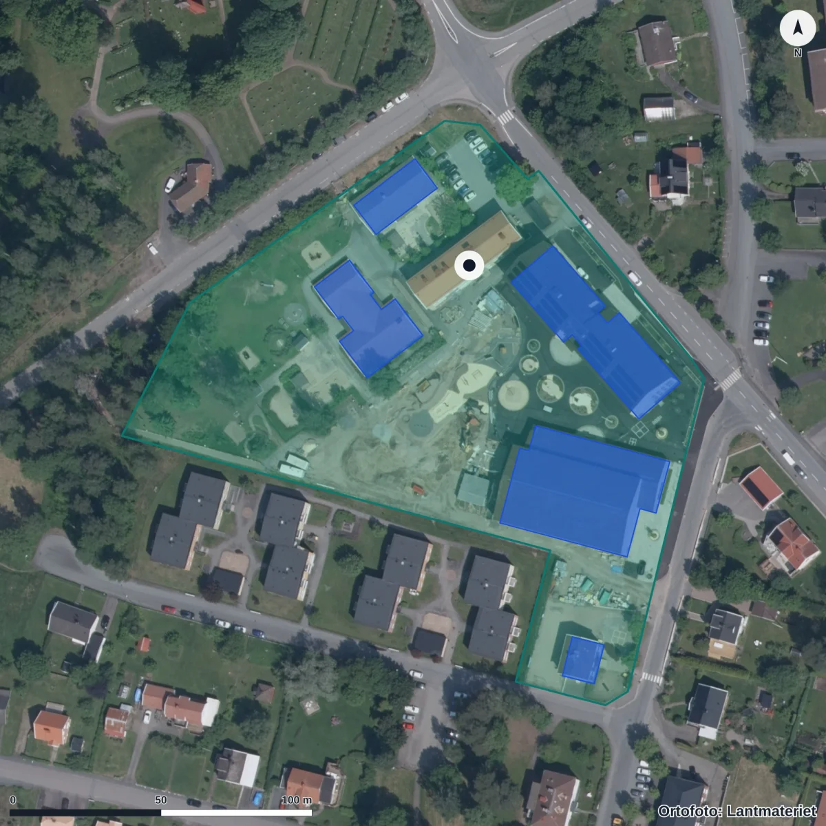 Flygbild över Ryds Förskola, ortofoto från Lantmäteriet