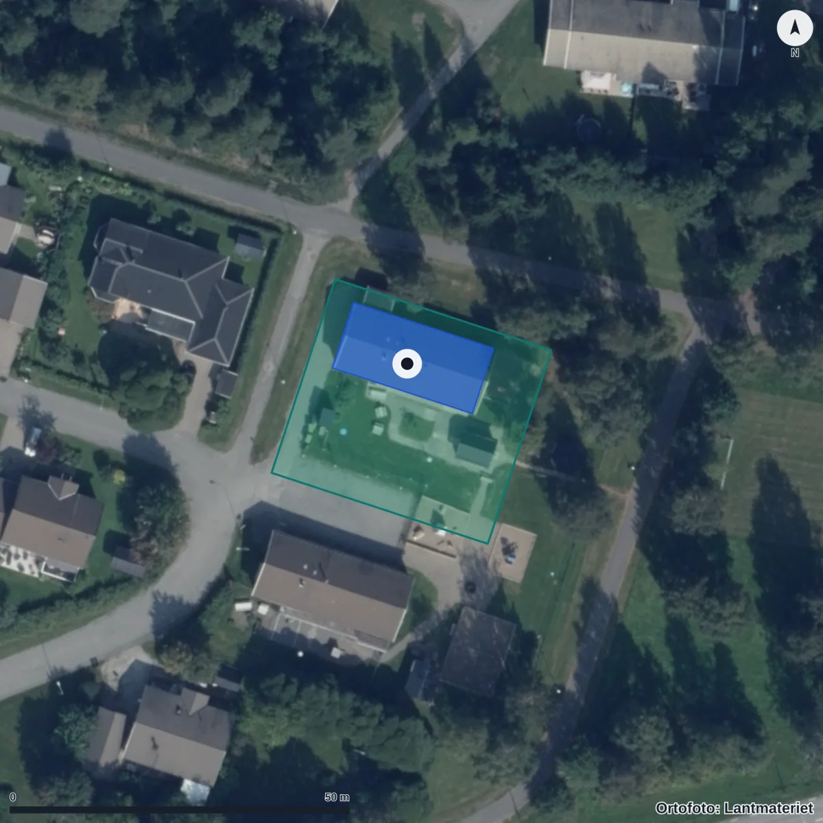 Flygbild över Knoppens Förskola, ortofoto från Lantmäteriet