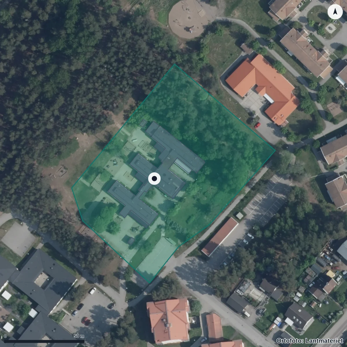 Flygbild över Markheden, ortofoto från Lantmäteriet