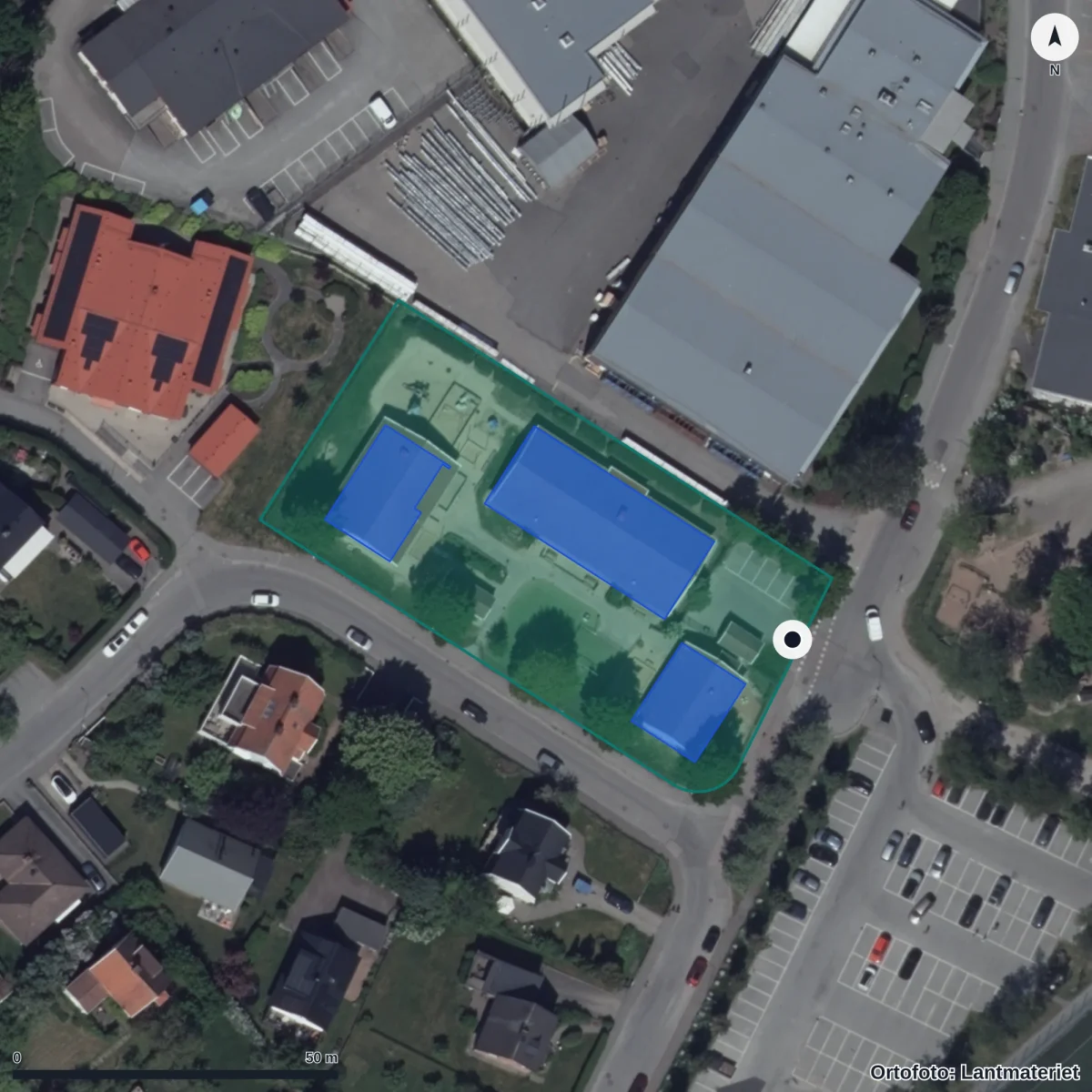 Flygbild över Redegatan 15 Förskola, ortofoto från Lantmäteriet