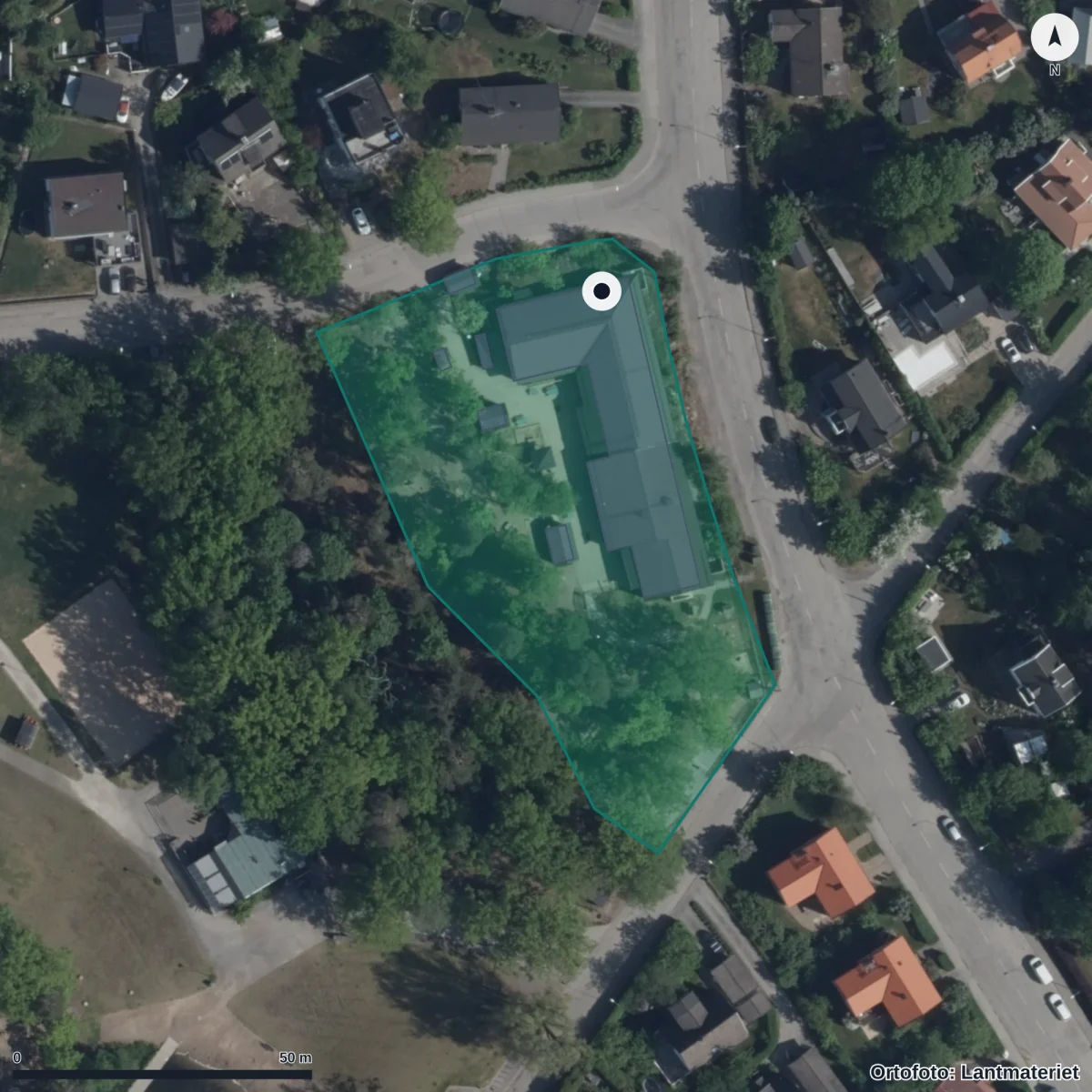 Flygbild över Förskolan Vågavilja, ortofoto från Lantmäteriet
