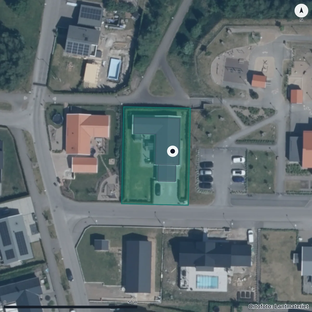 Flygbild över Munkalyckans Förskola, ortofoto från Lantmäteriet