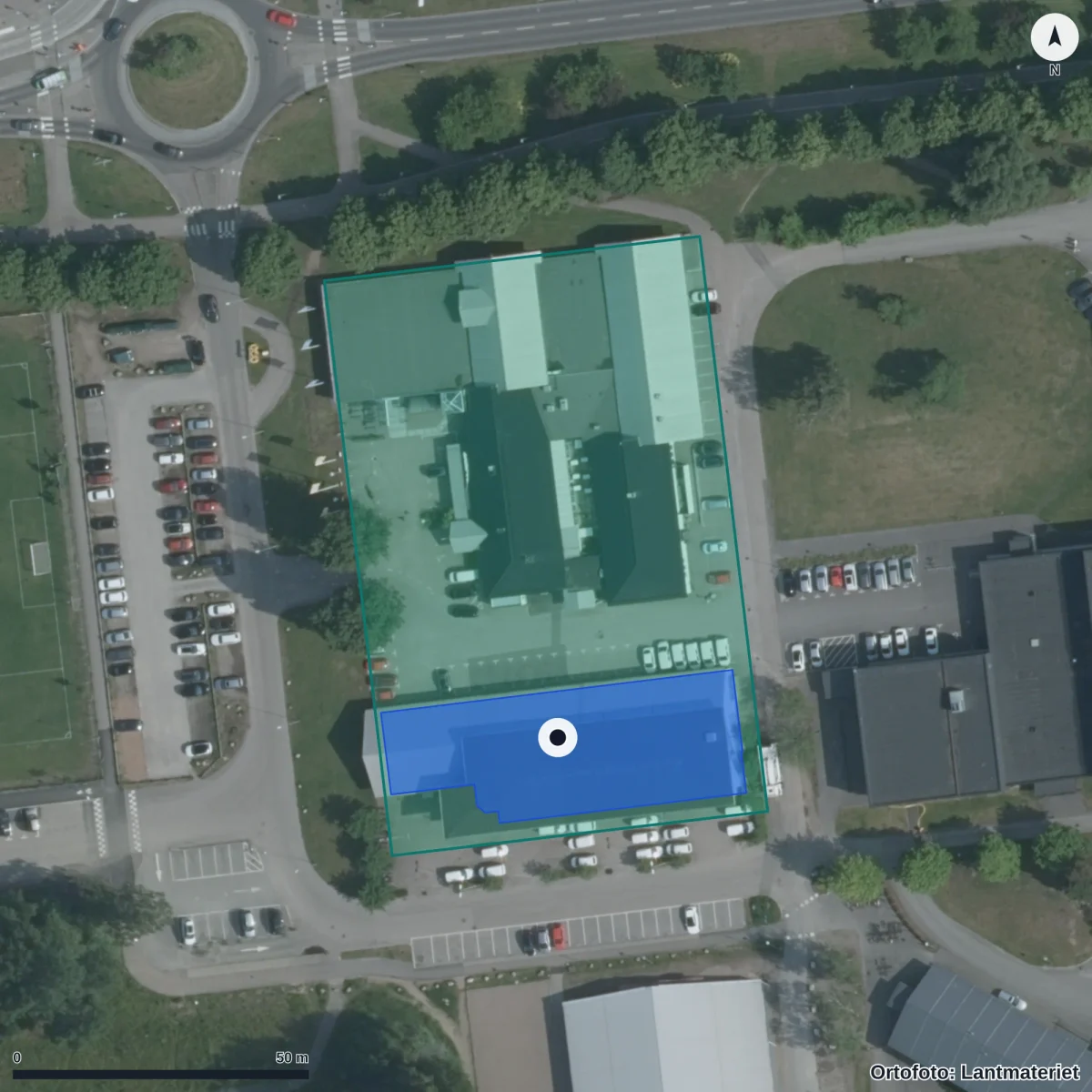 Flygbild över Aleskogens Förskola, ortofoto från Lantmäteriet
