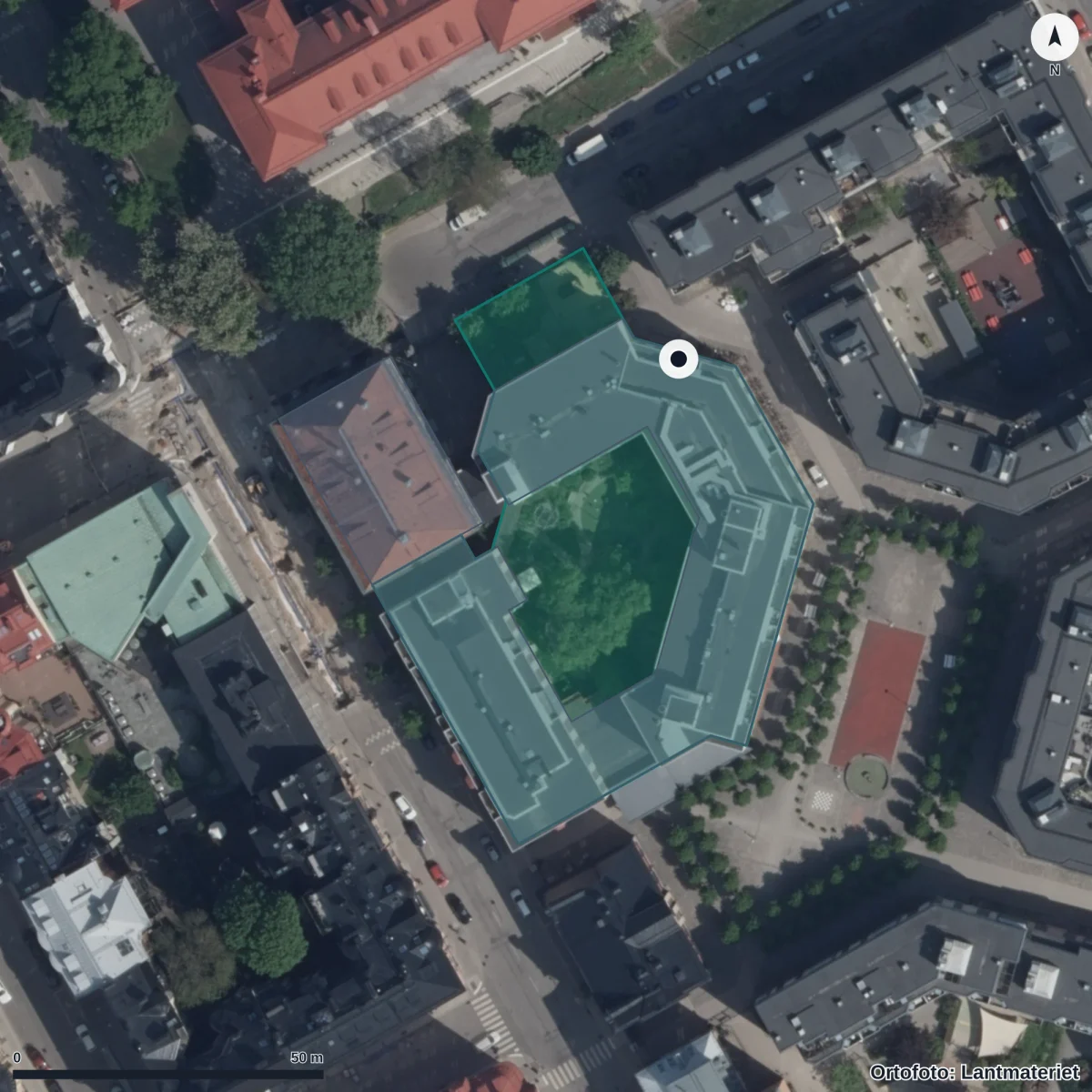 Flygbild över Engelska Förskolan Frej, ortofoto från Lantmäteriet