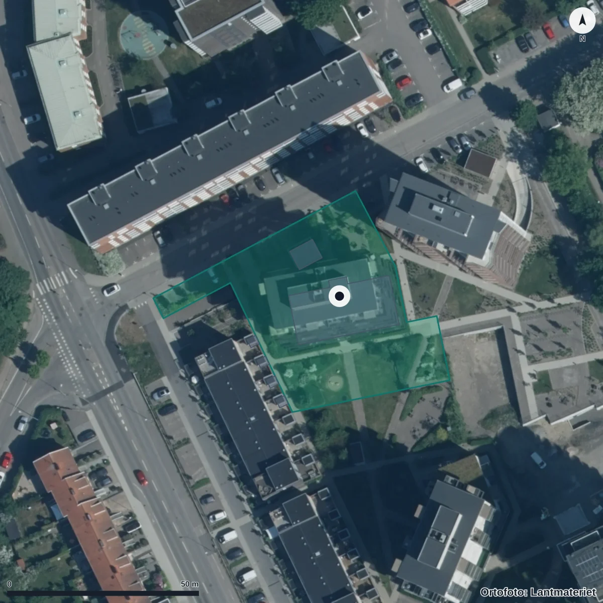 Flygbild över Ringstorps Förskola, ortofoto från Lantmäteriet