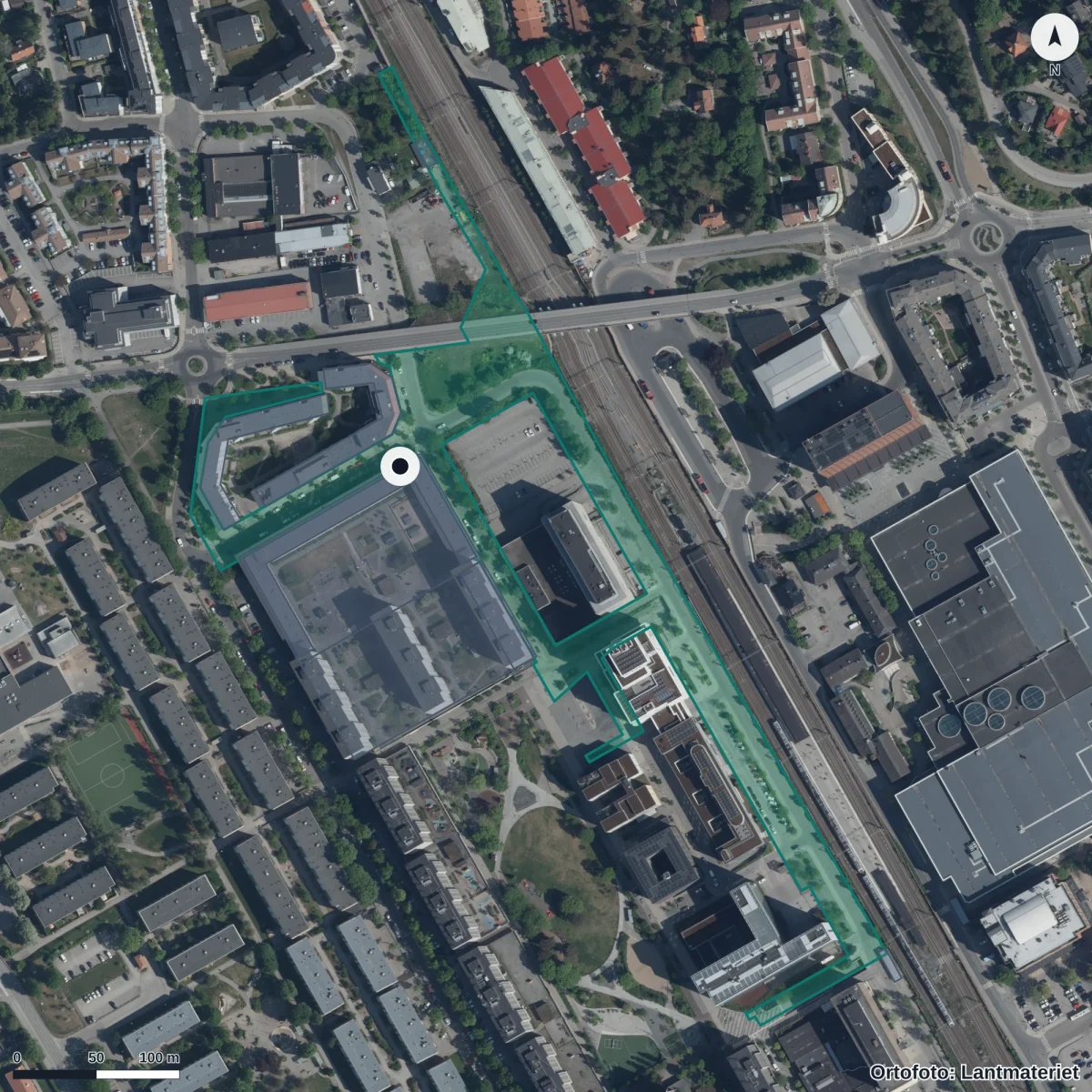 Flygbild över Tellusbarn Framtiden, ortofoto från Lantmäteriet