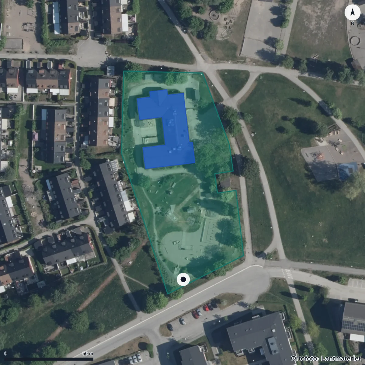 Flygbild över Förskolan Tunnlandsgården, ortofoto från Lantmäteriet