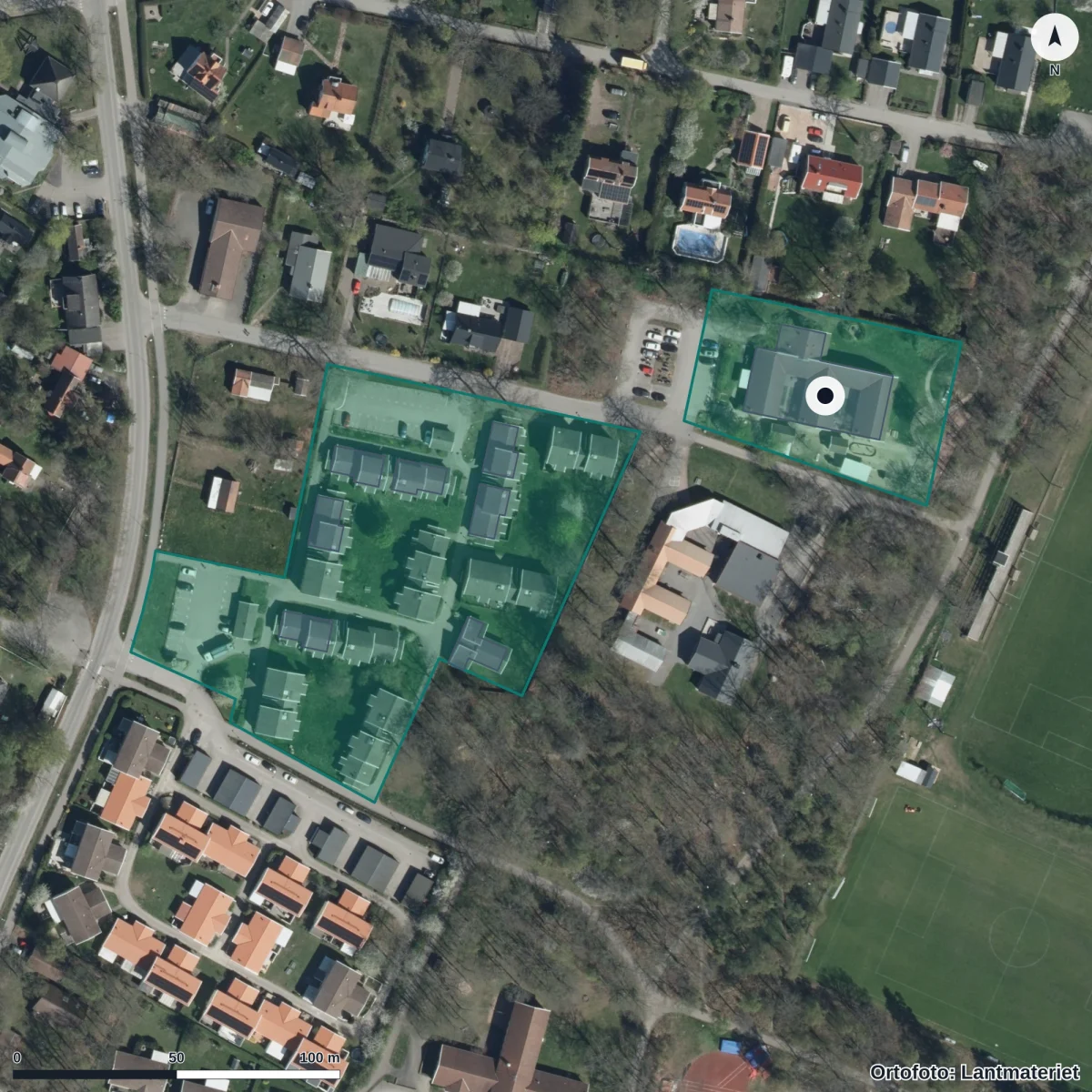 Flygbild över Torslunda Förskola, ortofoto från Lantmäteriet