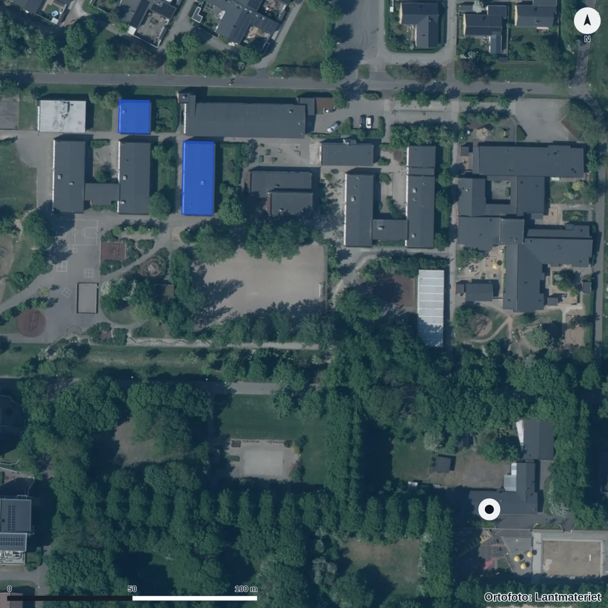 Flygbild över Saltkråkans Förskola, ortofoto från Lantmäteriet