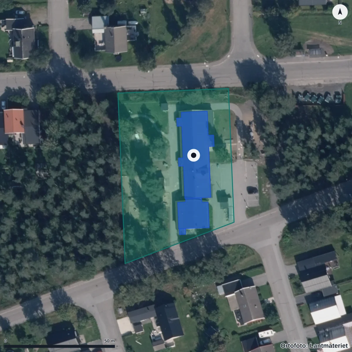 Flygbild över Förskolan Hörnan, ortofoto från Lantmäteriet