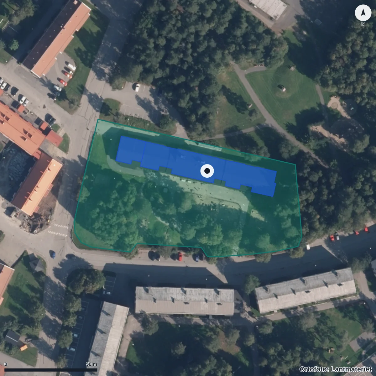 Flygbild över Förskolan Berghem, ortofoto från Lantmäteriet