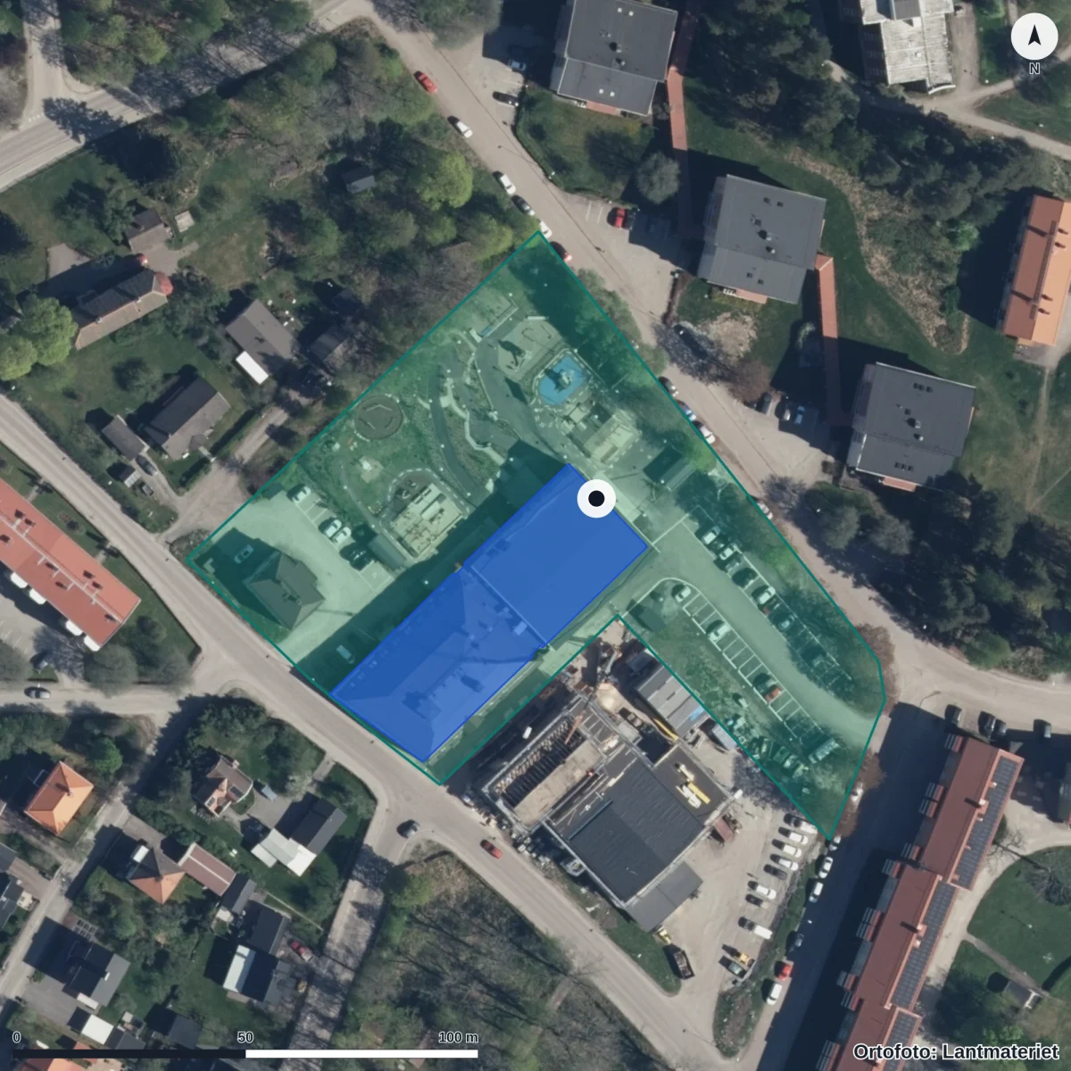 Flygbild över Ljunghällens Förskola, ortofoto från Lantmäteriet