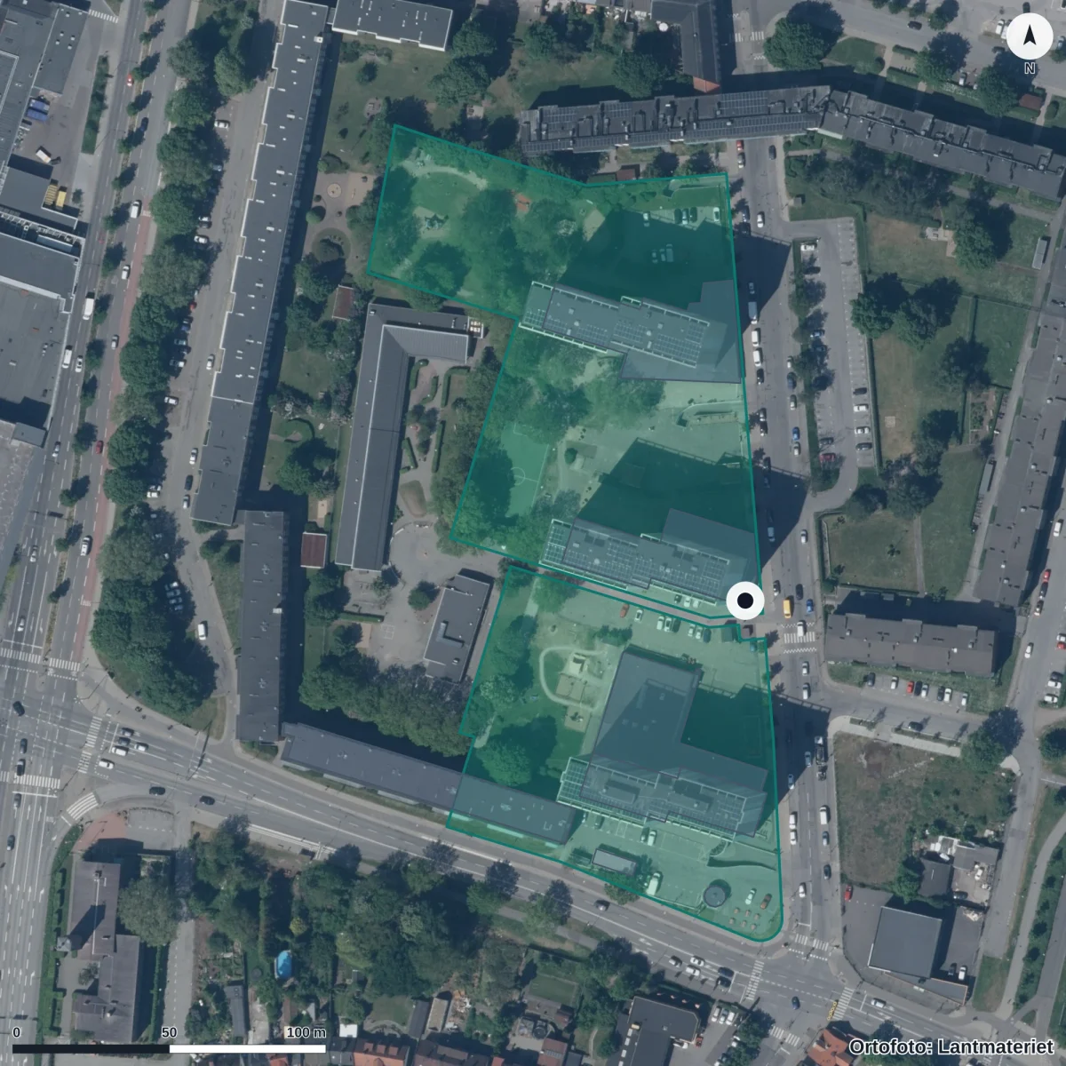 Flygbild över Lillsjöns Förskola, ortofoto från Lantmäteriet