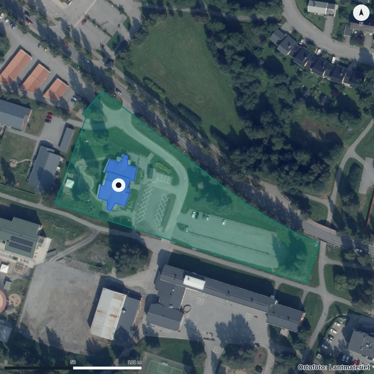 Flygbild över Hagens Förskola, ortofoto från Lantmäteriet