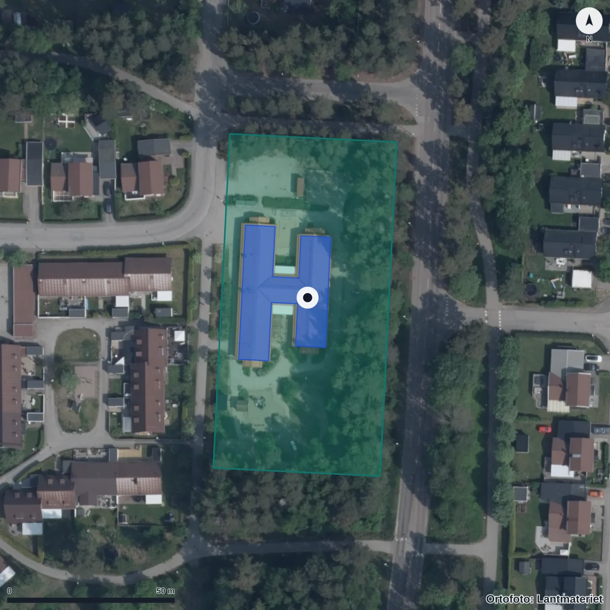 Flygbild över Masurgården, ortofoto från Lantmäteriet