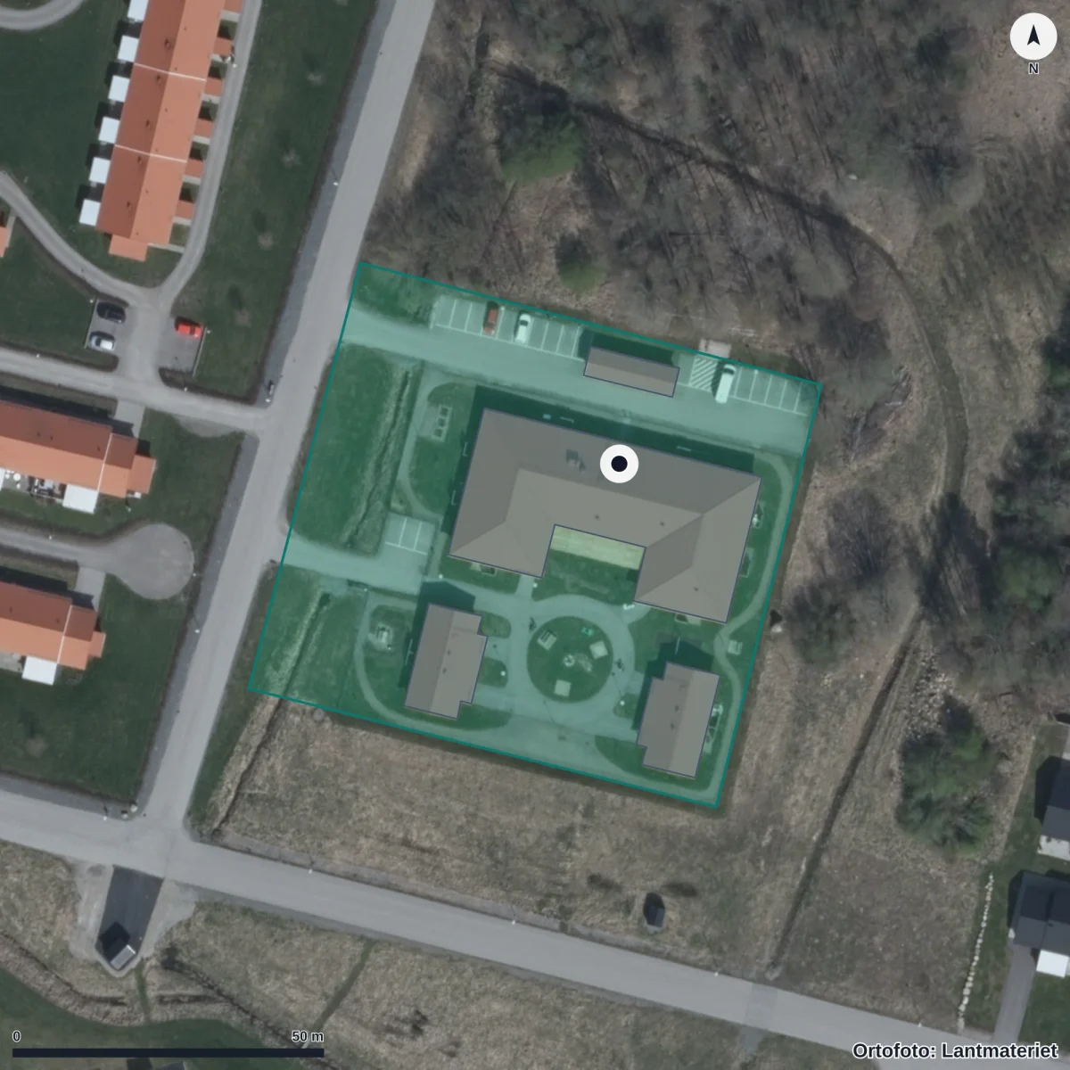 Flygbild över Förskolan Södra, ortofoto från Lantmäteriet