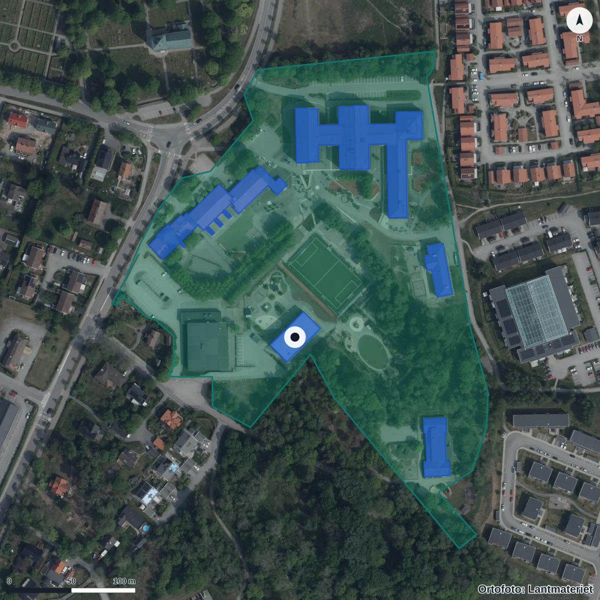 Flygbild över Skogslinden, ortofoto från Lantmäteriet