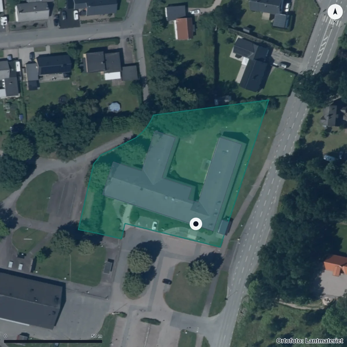 Flygbild över Mio Förskola, ortofoto från Lantmäteriet