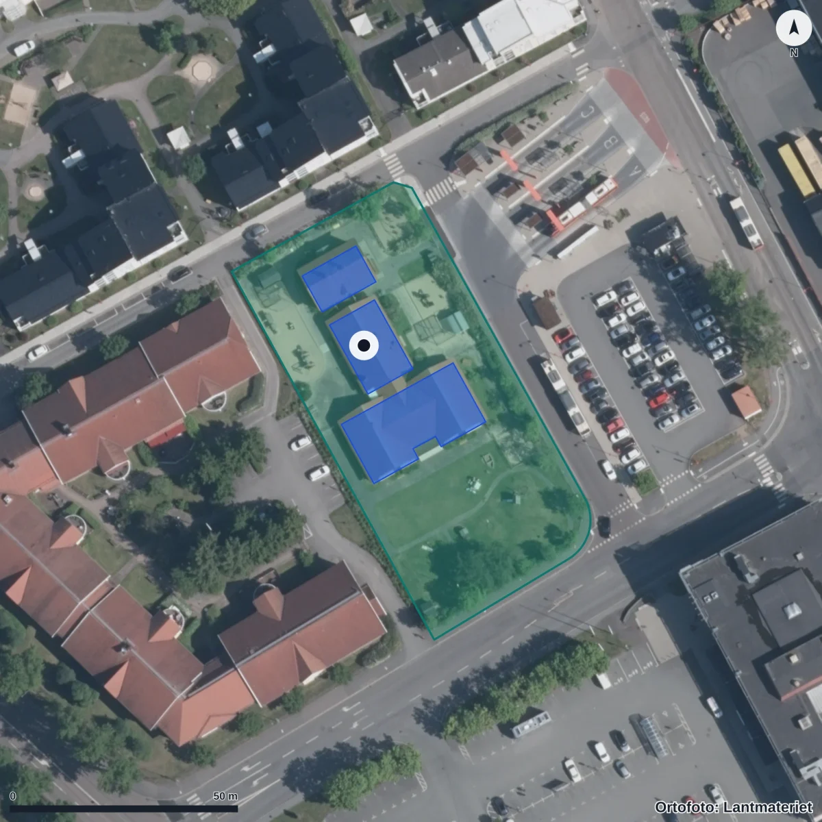 Flygbild över Viktorias Förskola, ortofoto från Lantmäteriet