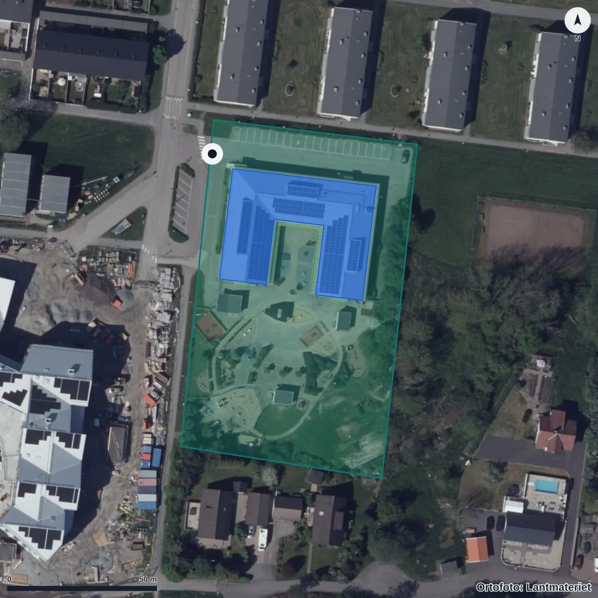 Flygbild över Torslanda Hästeviks Väg 10 Förskola, ortofoto från Lantmäteriet