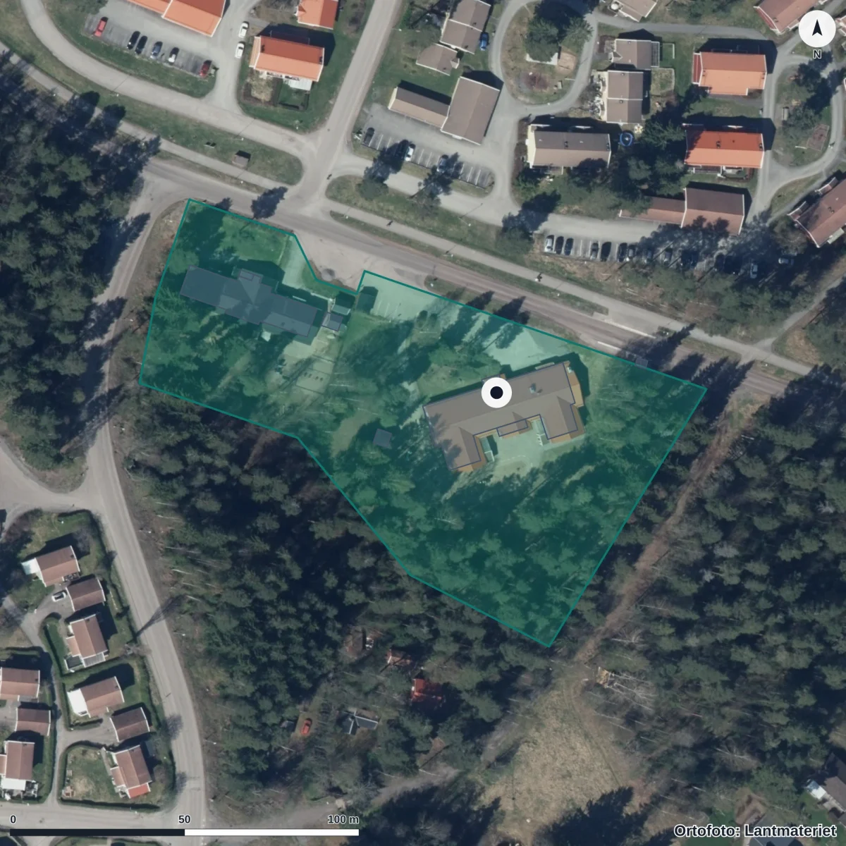 Flygbild över Målargården, ortofoto från Lantmäteriet