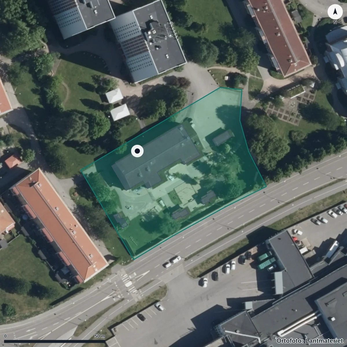 Flygbild över Nyckelpigans Förskola, ortofoto från Lantmäteriet